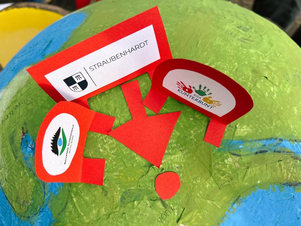 Erdkugel mit Ortsmarken Naturpark, Gemeinde, Kindergarten